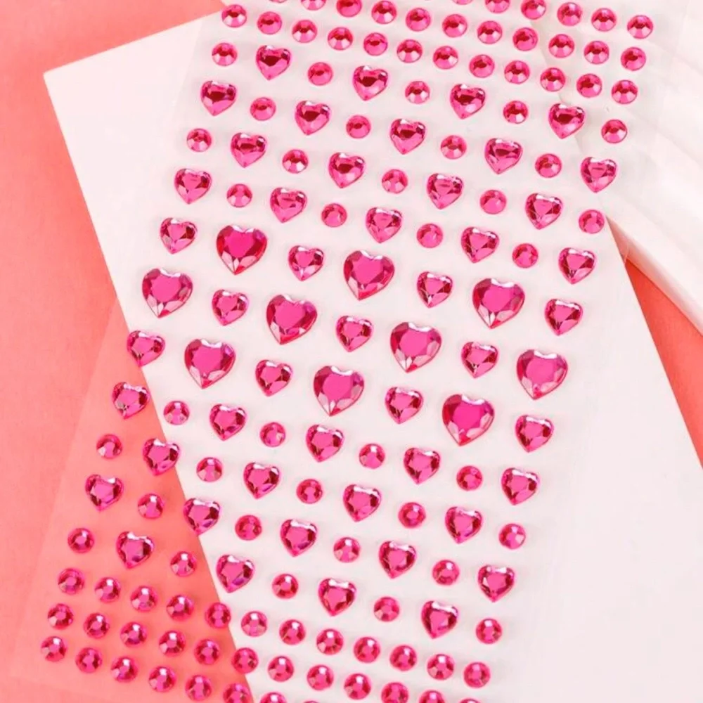 1pc Realistic 3D Red Heart Shaped Rhinestone Face Jewels Sticker, - Picture 3 of 3
